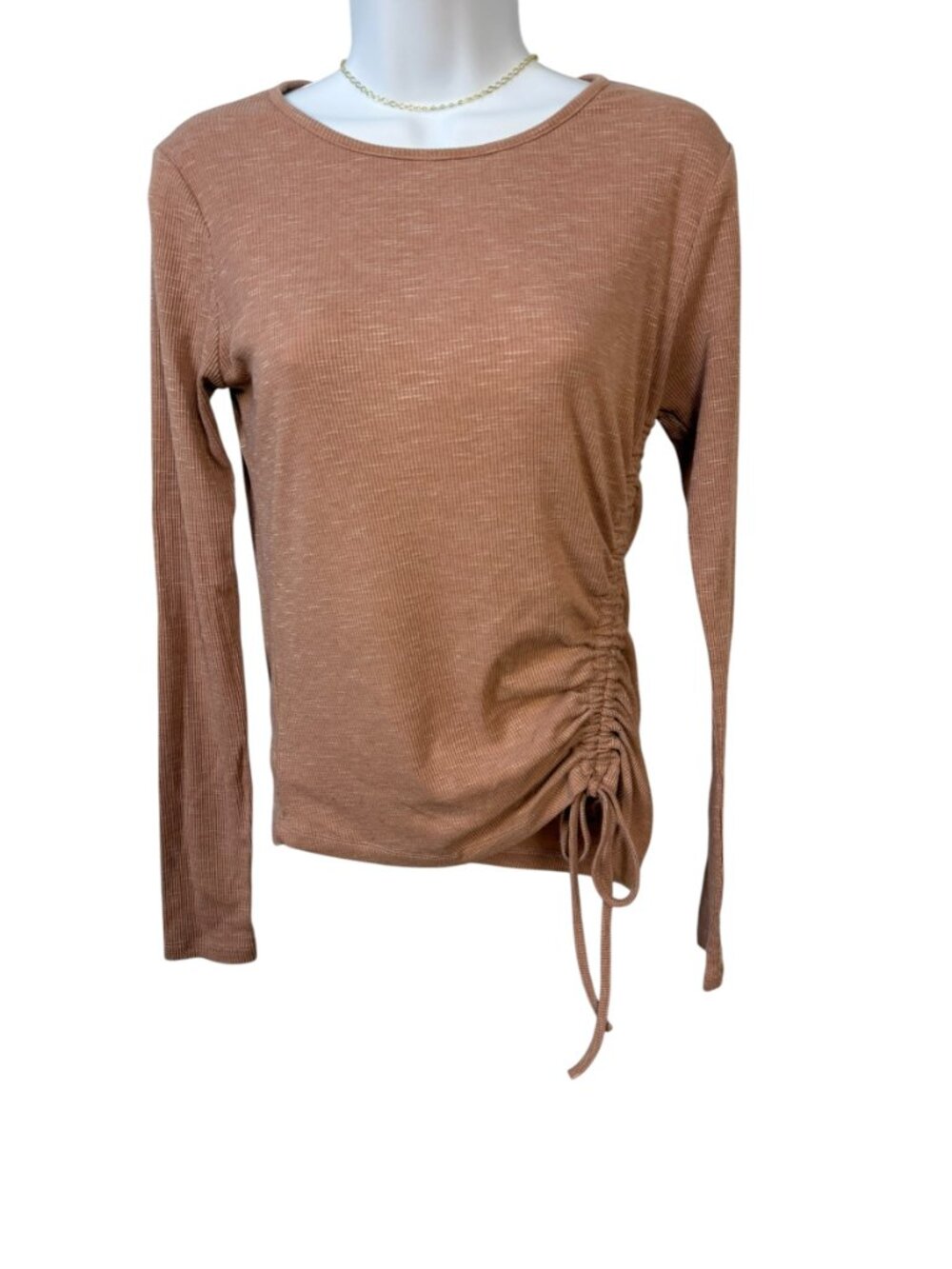 Zengjo Dusty Rose Asymmetrical Ruched top Small Drawstring Hem Stretch